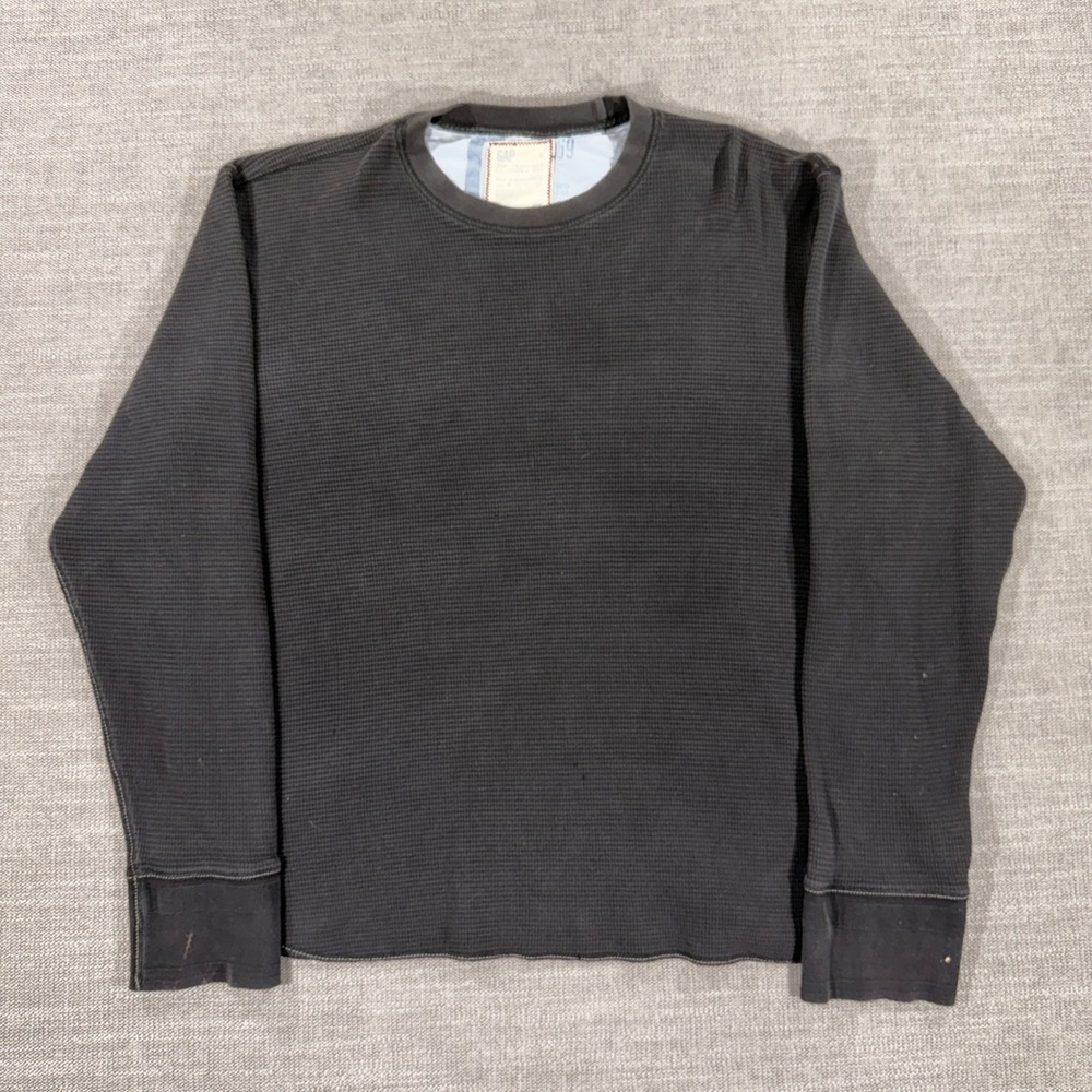 Gap Thermal Shirt Mens Large Charcoal Grey Good Waffle Knit Cotton Long Sleeve
